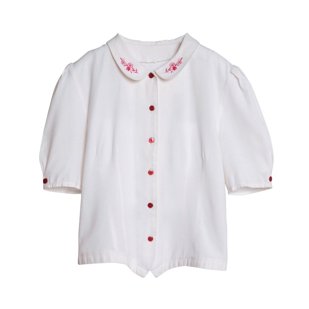 Sundazed (Germany) Slub Linen Embroidered Bermuda Collar T Blouse Ivory : M